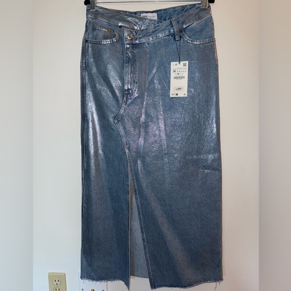ZARA Metallic Denim Skirt NWT - Picture 1 of 3